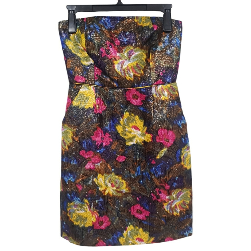 J. Crew Colorful Sparkle Metallic Dress with Textured Floral Print Sz 0